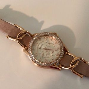 Fossil Gold and Leather Strap Watch